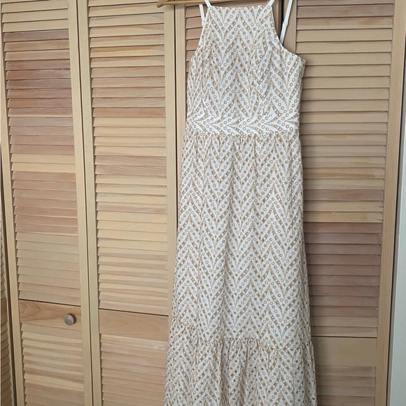 slim fit dress slacks CHARLESE EYELET HALTER MAXI, SAND BAR MERMAID TAIL METALLIC EYELET